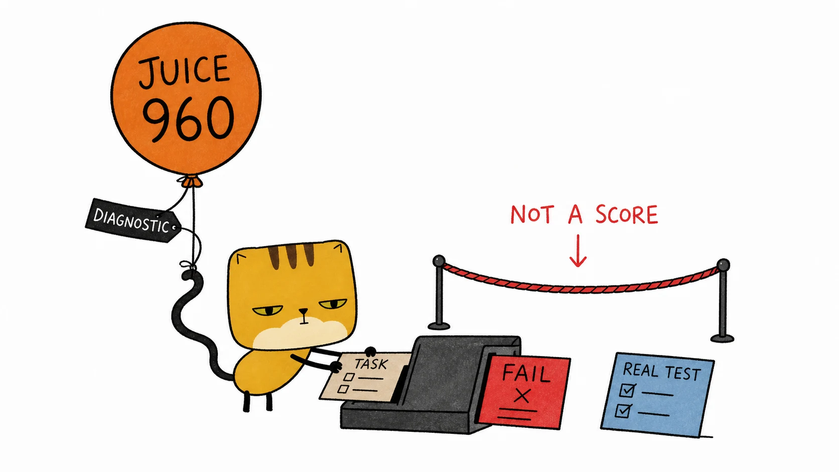A large Juice number lifts a diagnostic tag while a separate task bench still returns FAIL